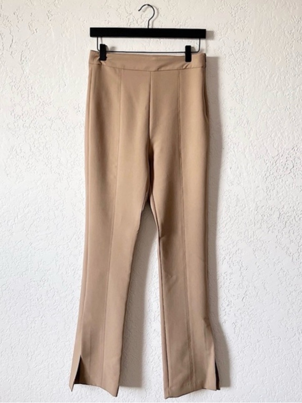 Zara Straight-Leg Split-Hem Pants - Beige